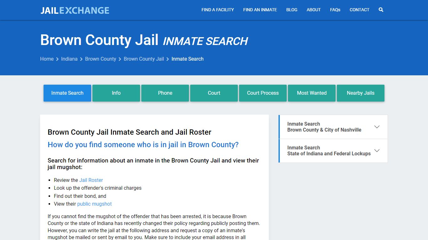 Inmate Search: Roster & Mugshots - Brown County Jail, IN